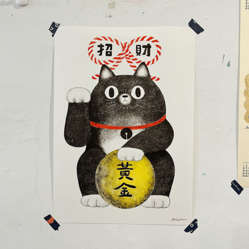 鳥控 - 招財貓 A3海報（黃金）