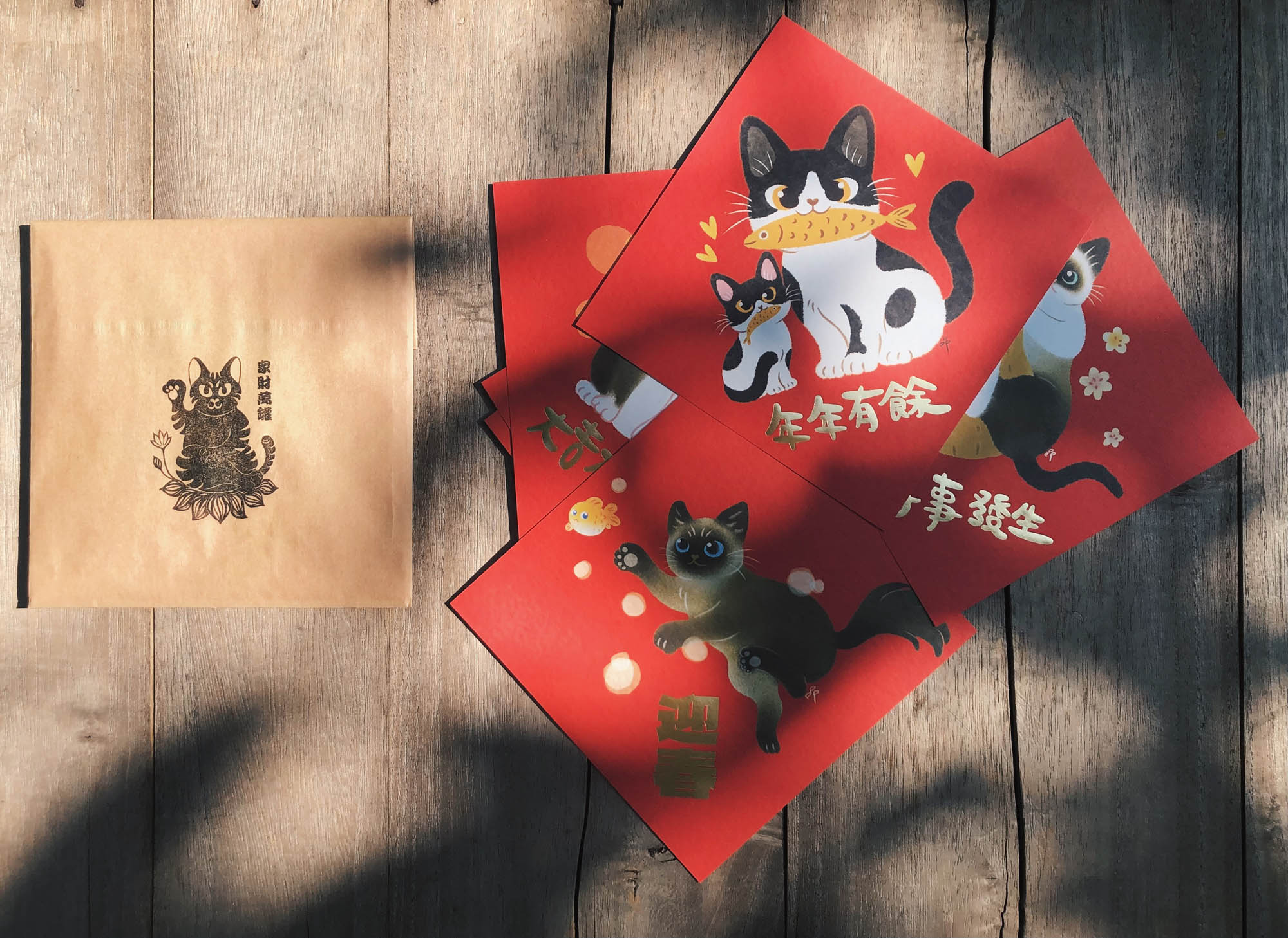 2024龍年春聯｜貓插畫｜版畫