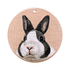 雙面刺繡吊飾 黑白道奇兔